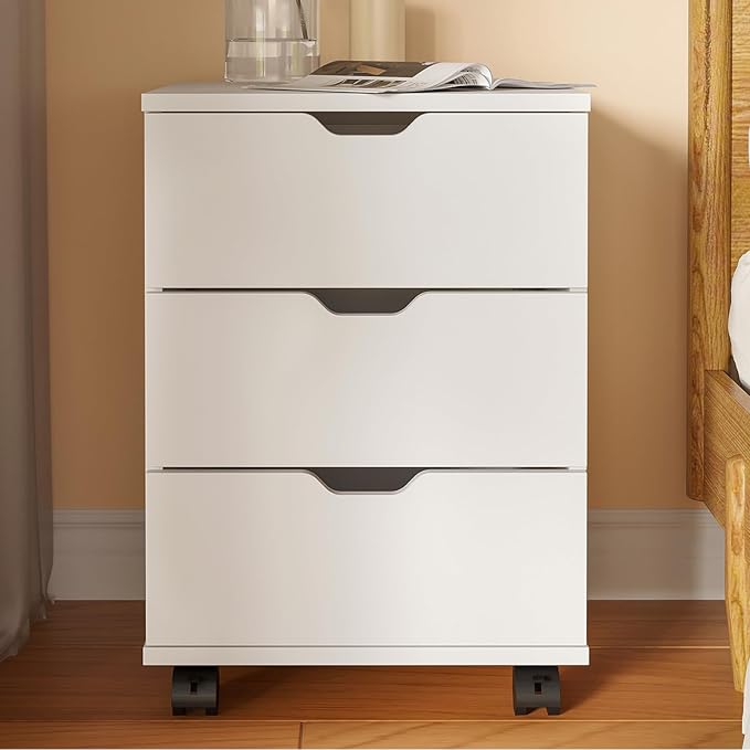 3 Drawer File Cabinet with Wheels, Heavy-Duty Steel Rolling Drawer Cabinet, Under Desk Filing Cabinet for Home Office Storage, 15.74" W x 15.74" D x 22.16" H (White)