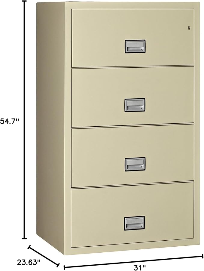 31 inch Wide 4-Drawer Lateral Fireproof File Cabinet – Legal and Letter Size Filing – Key Lock – Water Resistant – Fire Safe and Impact Rated – Putty Finish – Model LAT4W31P