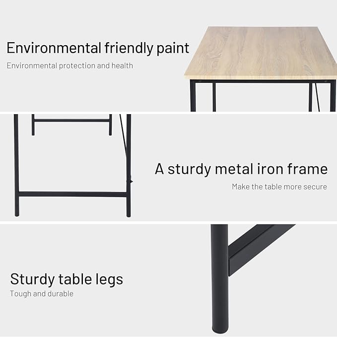 FurnitureR 47.2" Home Office Writing Desk - Simple Computer Desk with Sturdy Metal Legs, Compact Study Table for Small Spaces, Student Laptop Workstation, Oak