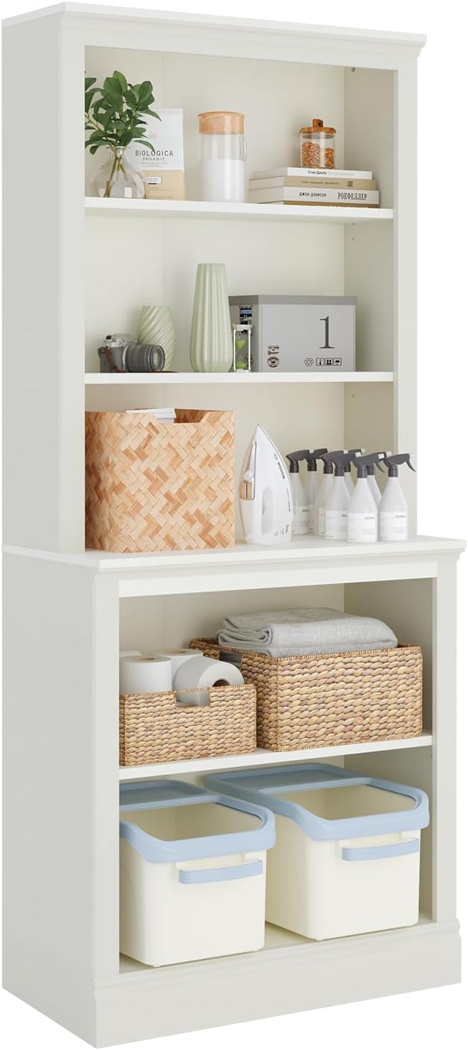 72" Tall Bookcase, White Large Floor Standing Bookshelf, 5 Tier Shelves Open Storage Organizer, Book Case for Living Room Hallway Kitchen Home Office Bedroom, White - 5 Tier
