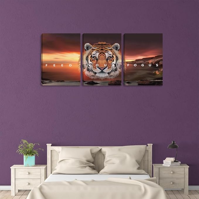 Yetaryy Large 3 Pieces Motivational Tiger Wall Art Inspirational Posters Pictures Wall Decor Motivation Scenery Wall Decoration Office Quote Art Decor Artwork for Walls (72''Wx36''H)