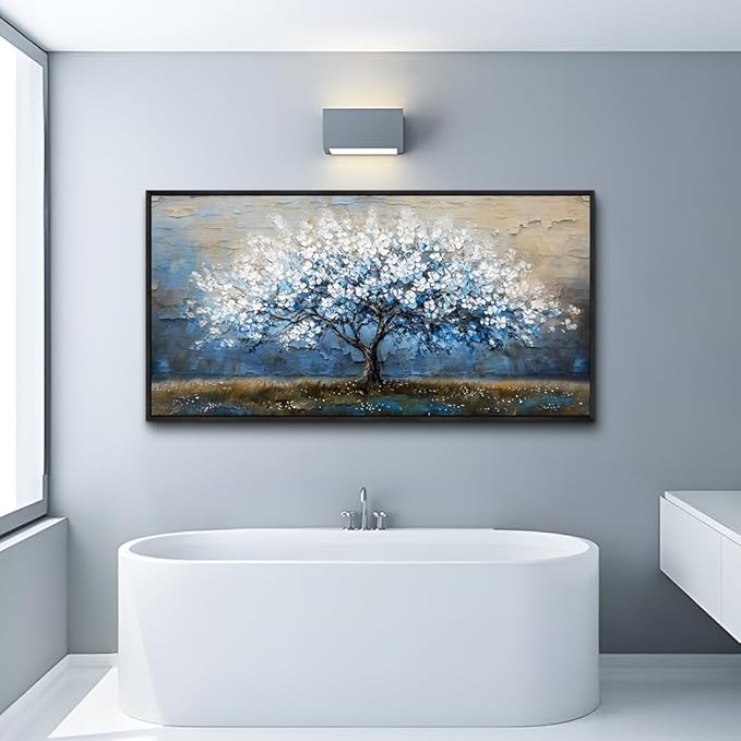 KELIYUAN Large Canvas Wall Art For Living Room Abstract Tree Wall Decor For Bedroom Wall Painting Blue Tree Picture Black Framed Office Dining Room Decor Artwork Hotel Room Mural Home Decor 20"X40"