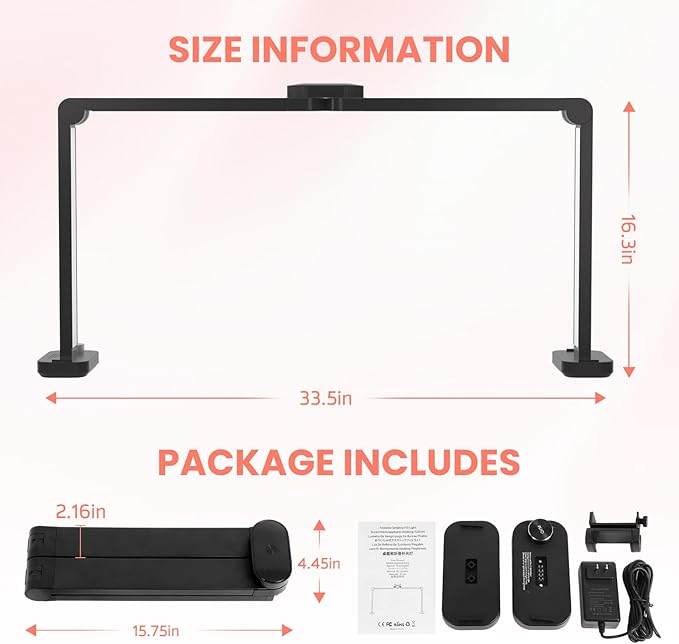 Half Moon Light for Nail Desk with Phone Holder, Large Square Nail Lamp for Desk, Professional Manicurist Desktop Lamp, LED Light Suitable for Manicures, Tattoos, and Sewing, Black