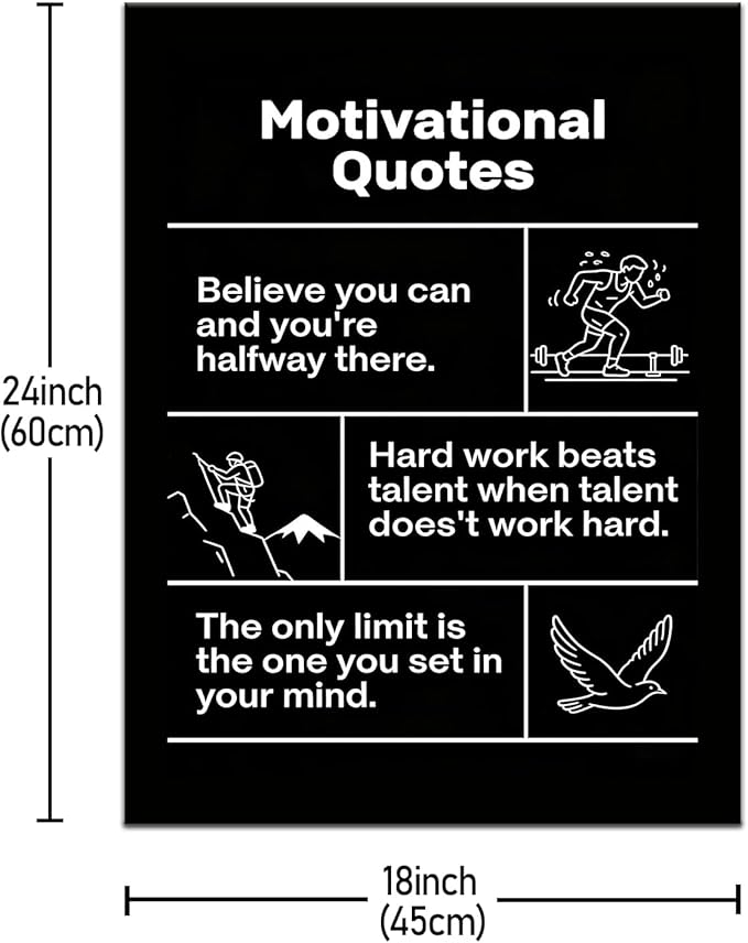 Inspirational Quotes Wall Decor Believe Hard Work Limit Canvas Print Framed Positive Mindset Artwork for Home Office Bedroom Daily Motivation Wall Art for Entrepreneurs 24x18 Inch