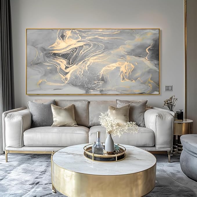 Wall Art Abstract Canvas Painting Gray Wall Decor Fluid Ink Modern Artwork for Living Room Bedroom Dining Room Home Office Decor 30"x60" with Framed