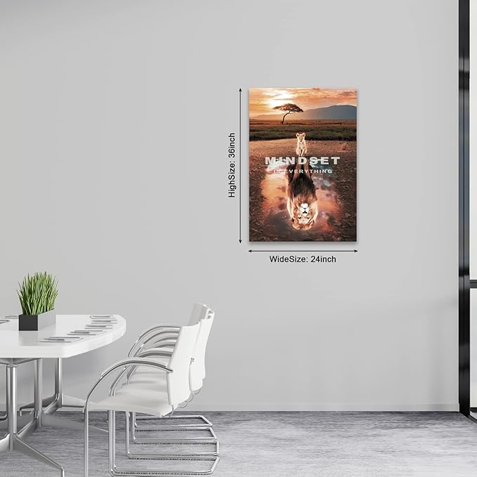 Mindset Is Everything Wall Art Lion Motivational Canvas Wall Art Posters Prints 1 Pieces Inspirational Quote Painting for Office Bedroom Decor (24" W x 36" H)