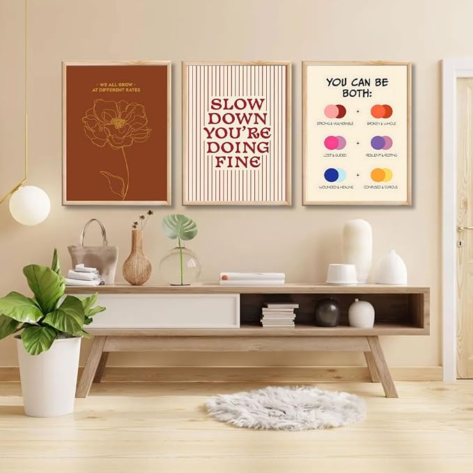 3 pcs Growth Mindset Wall Art Modern Minimalist Inspirational painting Wall decor pictures Slow Down You're Doing Fine posters Prints for Office Therapy Room Home decoration Unframed 16x24in