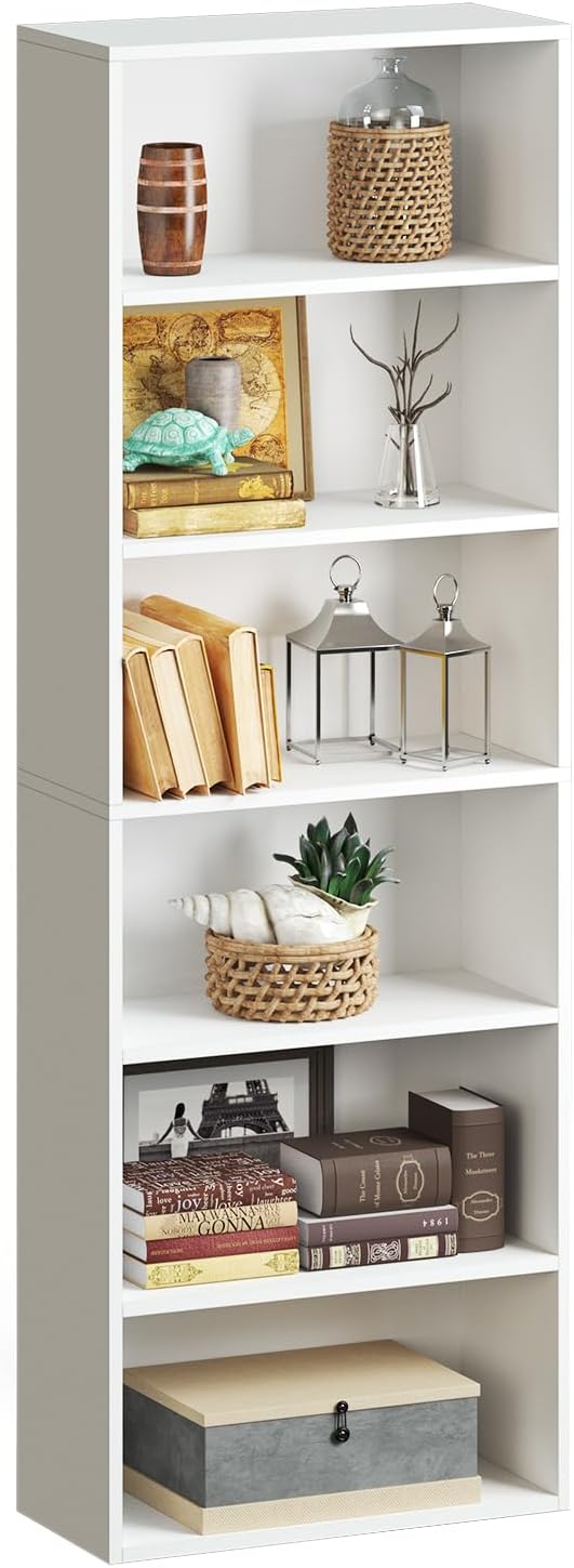 oneinmil Bookcase and Bookshelf, Floor Standing 6-Tier High Bookshelf, Display Storage Rack, Home Decorative Furniture, Suitable for Home Offices, Living Rooms, and Bedrooms,White