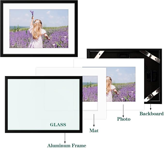 Golden State Art, Gallery Wall Frame Set of 6 - Black 5x7 Aluminum Photo Frames with Mat for 4x6 Pictures - 5 x 7 inch Metal Frame with Real Glass Cover - Elegant Home or Office Decor