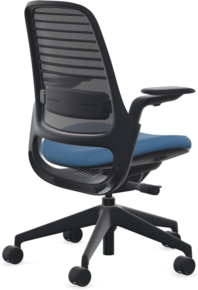 Steelcase Series 1 Office Chair - Ergonomic Work Chair with Wheels for Carpet - Helps Support Productivity - Weight-Activated Controls, Back & Arm Support - Easy Assembly - Licorice + Cobalt Era