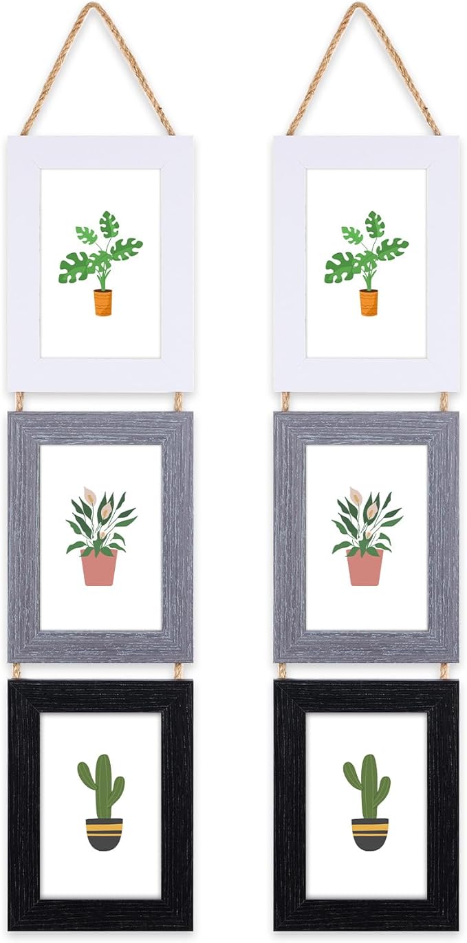 Lavezee 4x6 Collage Picture Frames for Wall Hanging, 6 Opening Triple Vertical Frame Made to Display 6 x 4 Inch Photo Print, Assorted Colors
