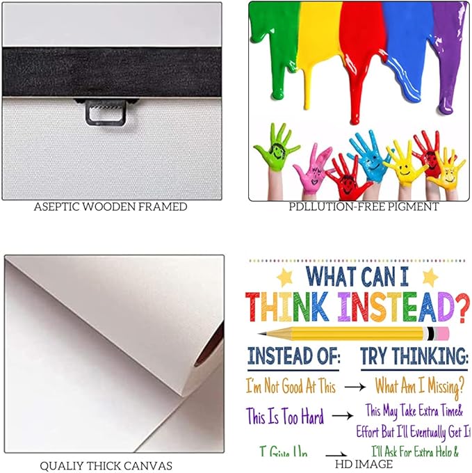Inspirational Classroom Wall Decor What Can I Think Instead Artwork Office Counselor Poster Social Work Office Art Educational Motivational Wall Art Wooden Framed Ready to Hang-12 inch x 16 inch