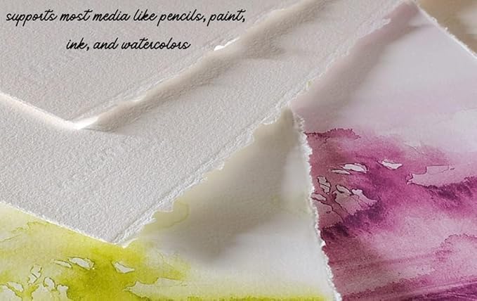 Handmade White Deckle Edge Blank Paper - 5x7 Inch Package of 50 - Mixed Media Loose Leaf Paper for Postcards, Invitations, Crafts and Announcements - Thick 150 GSM