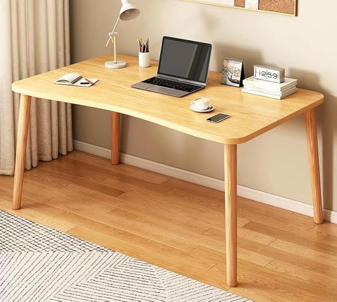 Modern Wooden Computer Desk, Curved Edge Design, Natural Oak Finish (Nordic Maple Color, 48" x 24" x 30")