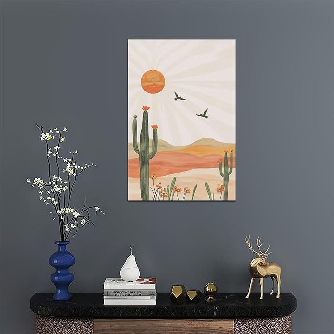 Cactus Wall Art Succulent Desert Boho Pictures Wall Decor Minimalist Nature Canvas Painting Print Home Modern Artwork Decorations Framed for Bathroom Living Room Bedroom Office 16 x 24 inch