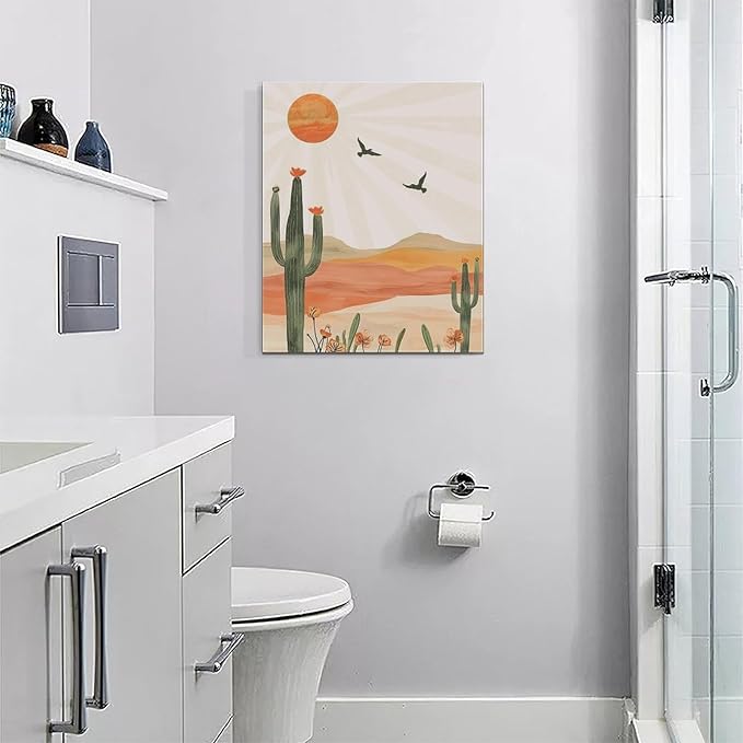 Cactus Wall Art Succulent Desert Boho Pictures Wall Decor Minimalist Nature Canvas Painting Print Home Modern Artwork Decorations Framed for Bathroom Living Room Bedroom Office 16 x 20 inch