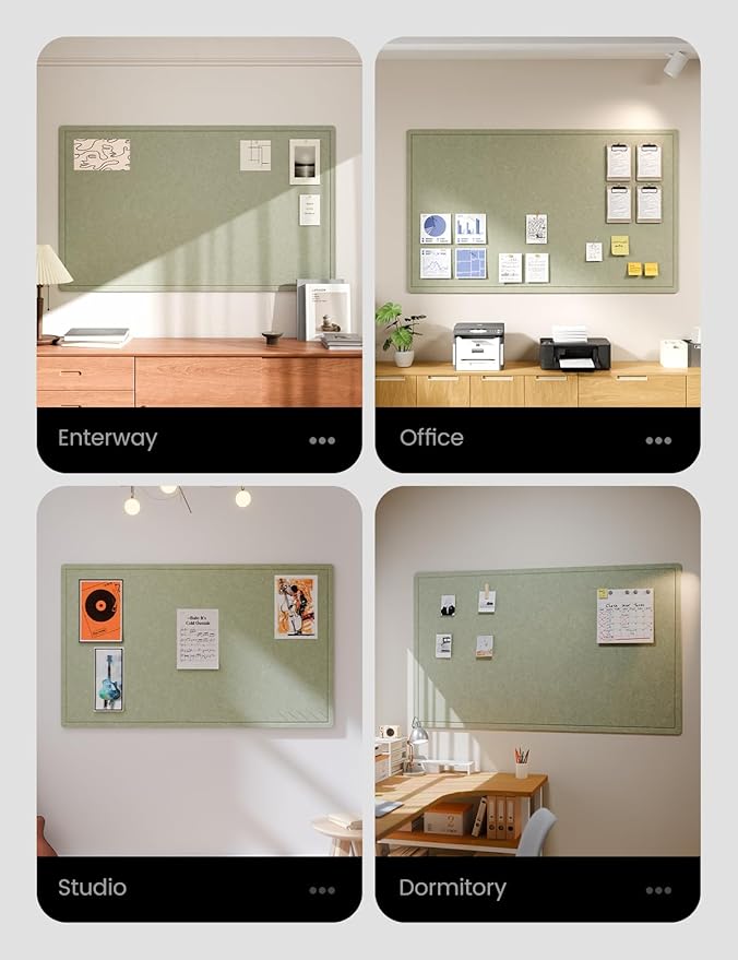 Fluxynara Large Bulletin Board, 59" x 35.4" Cork Board Alternative with 24 Safe Removable Adhesive Tabs, Foldable Felt Pin Board for Home Office, Classroom, Bedroom,Entryway for Walls— Sage