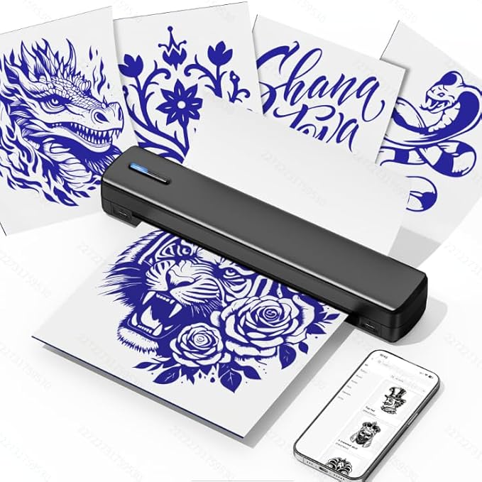 CHIVALZ D810 Wireless Tattoo Stencil Printer, 8.5x11 Inch Portable Thermal Transfer Printer for Tattoo & Office Use, Includes 10 Sheets Paper