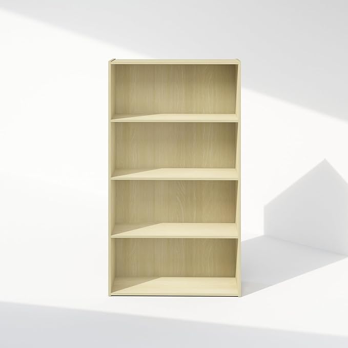 Furinno Simple Book Shelf, 4-Tier Bookshelf, Bookcase with Open Shelf, 9.4 x 23.6 x 41.7, for Living Room, Bedroom, Home Office, Steam Beech