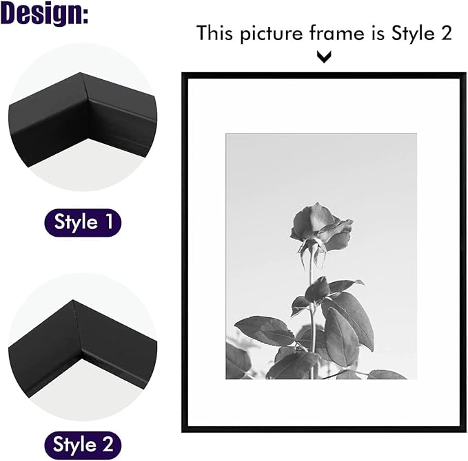 Golden State Art, Aluminum Gallery Wall Frame Set of 7 - Includes One 11x14, Two 8x10, and Four 5x7 - Metal Frames with Mat & Real Glass Cover for Elegant Home or Office Decor (Style 2, Black)
