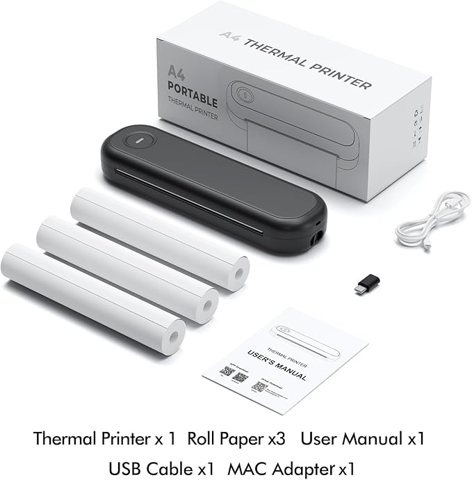 Bluetooth Portable Thermal Printers Wireless for Travel, Inkless Printer Support for 8.5"x11" US Letter & A4 Thermal Paper, Compatible with iOS, Android, Laptop & USB for Office Car Home