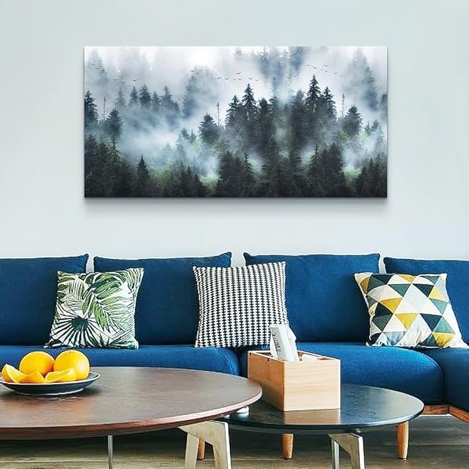 Wapluam Large Canvas Wall Art for Living Room, Office, Bedroom - Foggy Forest Landscape - Framed Canvas Prints - Modern Wall Painting - 30"X60"