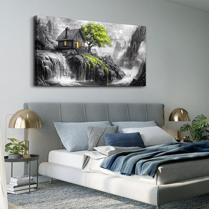 ERQINHUA Black And White Wall Art Canvas Wall Painting For Living Room Large Wall Decor For Bedroom Office Mural Green Tree Landscape Picture Artwork Modern Inspiration Posters Home Decor 24"X48"