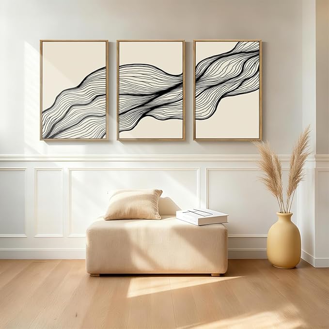 ANHUIB Large Neutral Wall Art Black Minimalist Wall Decor Modern Abstract Painting Set of 3 for Living Room Bedroom 16x24 Inch
