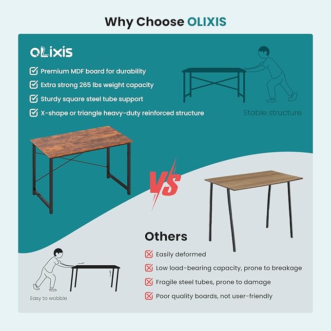 OLIXIS 40 Inch Home Office Desk, Small Computer Gaming Work Table with X-Shaped Reinforcement, Metal Frame Simple Writing Study Table for Bedroom, Rust