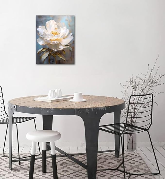 YMYXMC33 Flower Picture Decor Wall Art Canvas Print White Floral Poster Decoration Bedroom Bathroom12x15