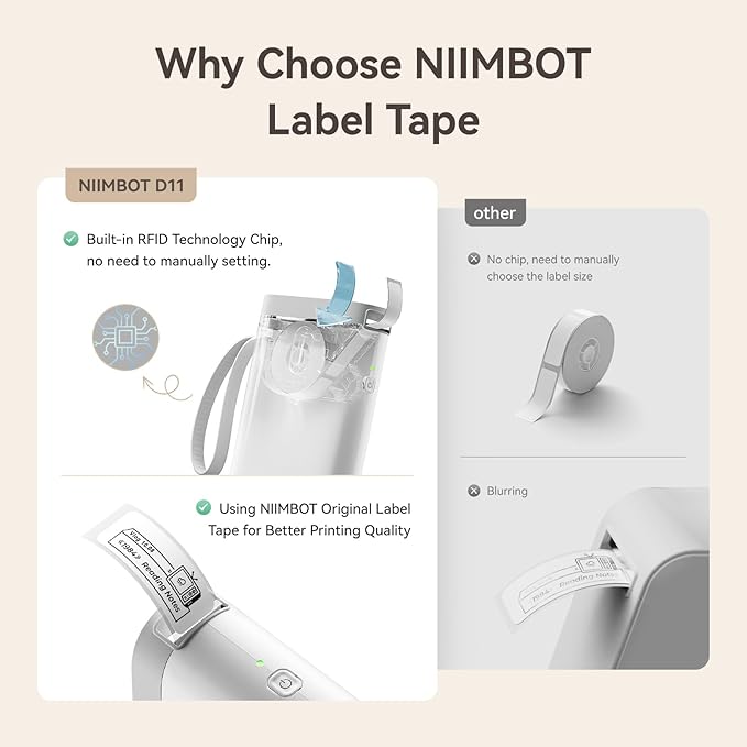 NIIMBOT Label Maker Machine Bluetooth Label Printer for School Home Office Organization, Wireless Mini Labeler D110 Upgraded Version, Label Machine with 6 Roll Label Tapes(12x40mm+15x50mm, White