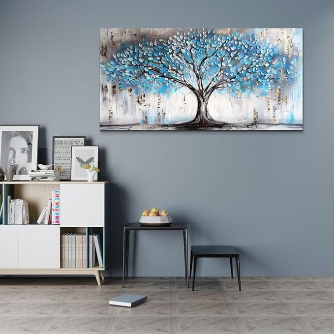 Wapluam Large Canvas Wall Decor For Living Room Farmhouse Wall Art For Bedroom Office Wall Decorations Blue Tree Paintings Abstract Pictures Framed Artwork Modern Room Home Decor Posters