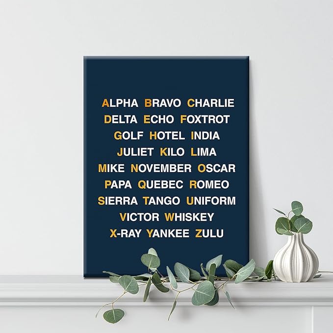 Phonetic Alphabet Canvas Painting Airplane Decor Aviation Art Prints for Home Boys Room Playroom Nursery Wall Decor Framed Artwork Pilot Gifts(12x15 Inch)