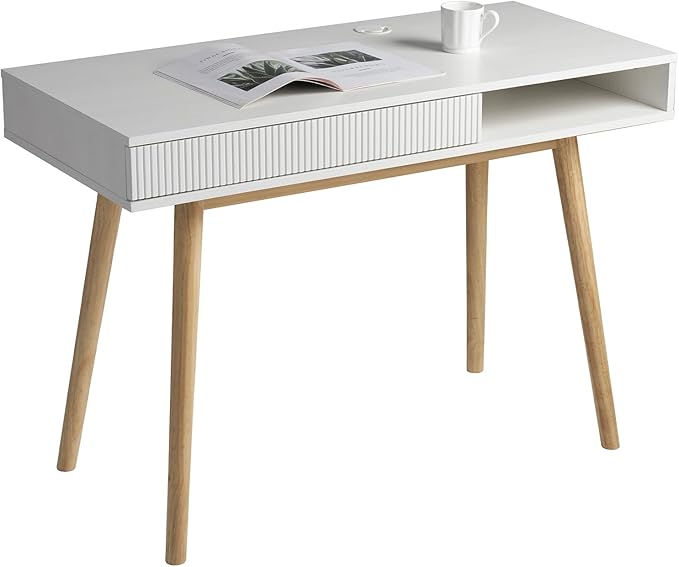 Artswish 42" Wood Modern Office Desk with Drawer, Simple Writing Desk for Home, White