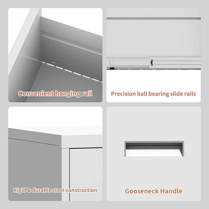 3 Drawer Metal File Cabinet with Lock,White Steel Filing Cabinets Heavy Duty Locking Vertical File Cabinet Home Office Storage Cabinet for Legal/Letter Size File,Assembly Required