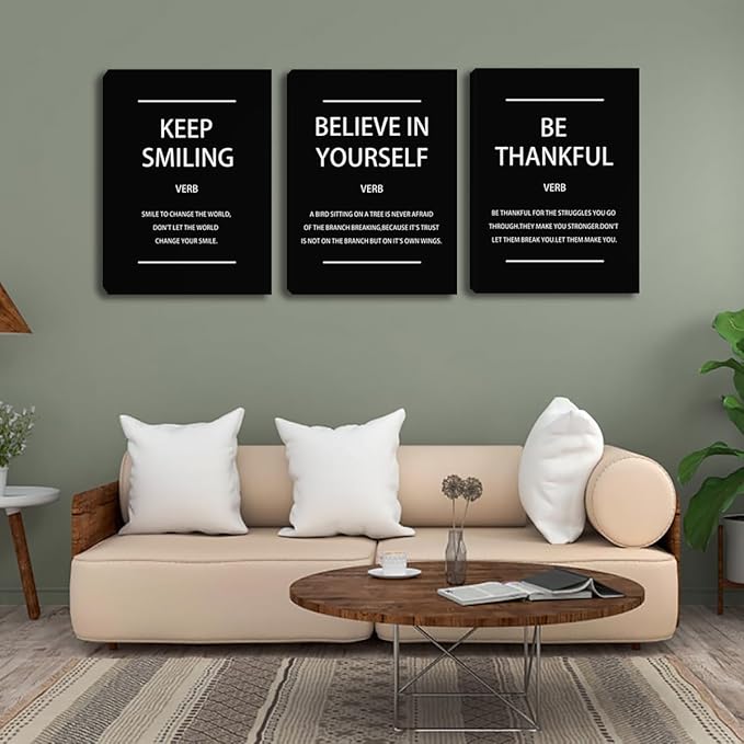 3 Piece Motivational Wall Art, Inspirational Quote for Office Decor, Framed Canvas Wall Decor for Classroom Home Living Room Bedroom(72" Wx36 H)