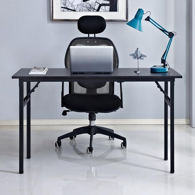 SogesPower Computer Desk Folding Table 47 inches Fully Assembled Sturdy Writing Desk for Home Office Folding Desk, Black