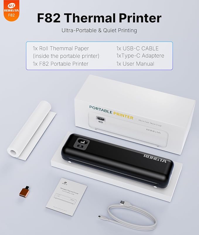Rongta Portable Printer Wireless for Travel, Thermal Inkless Printers for 8.5"*11" US Letter, Compatible with Android iOS Smartphone, Mac Windows Laptop for Office, Home, Travel (Black)
