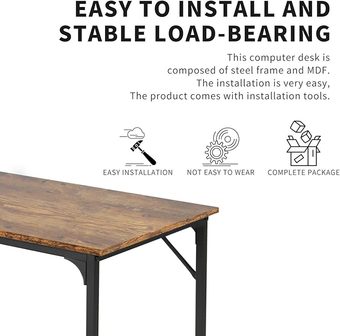 HCY Computer Desk 47 Writing Desk Home Office Study Workstation Modern PC Laptop Sturdy Simple Gaming Desk with Metal Frame(Brown) 47x24x29