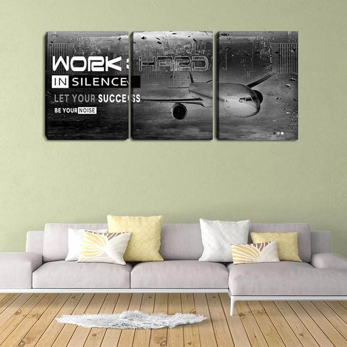 3 Piece Black and White Motivational Wall Decor Inspirational Posters Canvas Wall Art for Office Modern Positive Success Quotes Painting Artwork Entrepreneur Workplace Decorations (36''Wx 16''H)