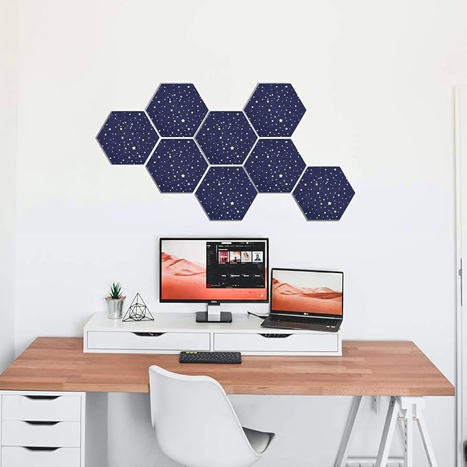 Felt Hexagon Bulletin Board with 20 Push Pins, Pack of 8 Notice Boards for Home Office Kitchen, Push Pin Board Felt Wall Tiles for Photos Memos