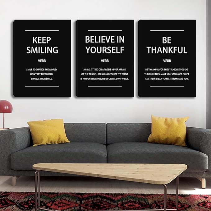 3 Piece Motivational Wall Art, Inspirational Quote for Office Decor, Framed Canvas Wall Decor for Classroom Home Living Room Bedroom(60" Wx28 H)