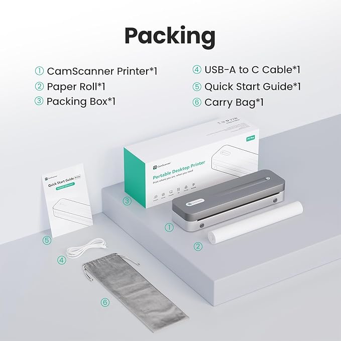 P1 Pro Ink-Free Thermal Printer, Portable US Letter Size Bluetooth Printer with 1 Roll Paper, for iPhone Android Computer, Home Office Use