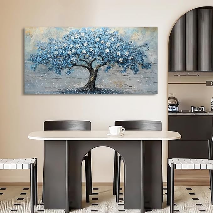Wapluam Living Room Vintage Wall Art Large Canvas Wall Decor Art For Bedroom Office Decorations Blue Tree Wall Paintings Abstract Wall Pictures Artwork Ready To Hang Modern Farmhouse Home Wall Decor