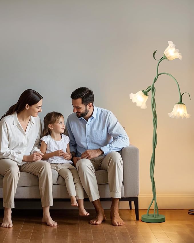Flower Standing Lamp for Bedroom, Cute Floor Lamp with Flexible Neck, Bulbs Included, 3 Color Temperatures Vintage Tall Reading Lamp for Home Living Room Corner (Green)