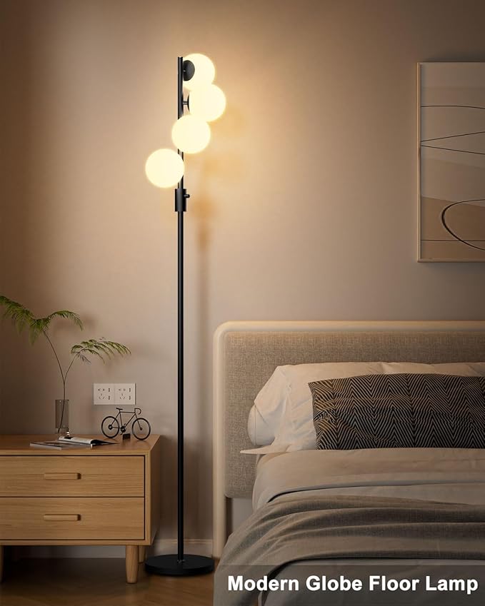 Lightdot Dimmable Globe Floor Lamp, Black Retro Standing Lamps with 3000K G9 Bulbs Included Soft Warm White Eye Care, Mid Century Modern Floor Lamp for Living Room/Sofa Beside/Corner Decor