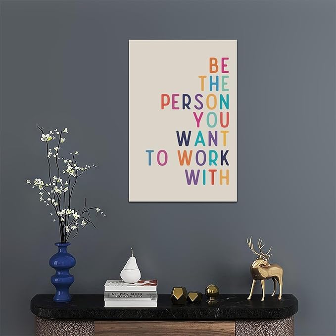 Office Teamwork Wall Art Motivational Success Pictures Wall Decor Inspirational Positive Quotes Canvas Painting Print Modern Artwork Decorations Framed for Home Bathroom Living Room Bedroom 16x24 inch