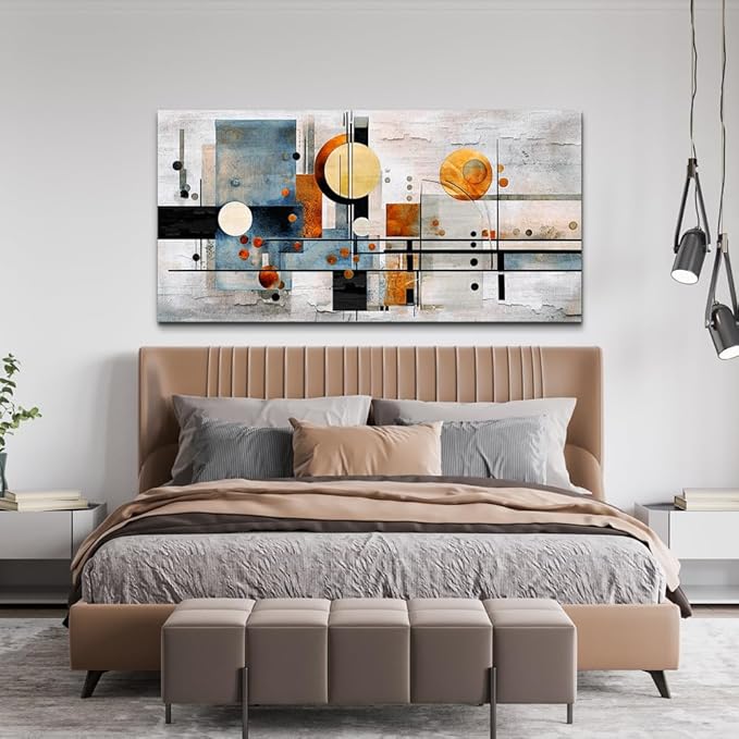 MHARTK66 Boho Wall Art For Living Room Wall Decorations For Office Bedroom Home Wall Decor Color Block Line Pictures Canvas Prints Abstract Pictures Artwork Hotel Room Decor Ready To Hang