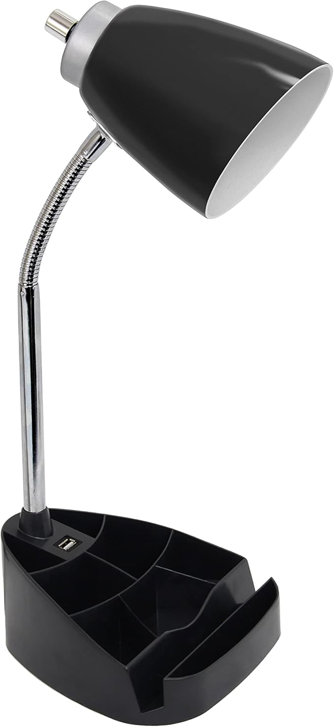 Simple Designs LD1056-BLK Gooseneck Organizer Desk Lamp with iPad/Tablet Stand or Book Holder and USB Port, Black (Pack of 6)