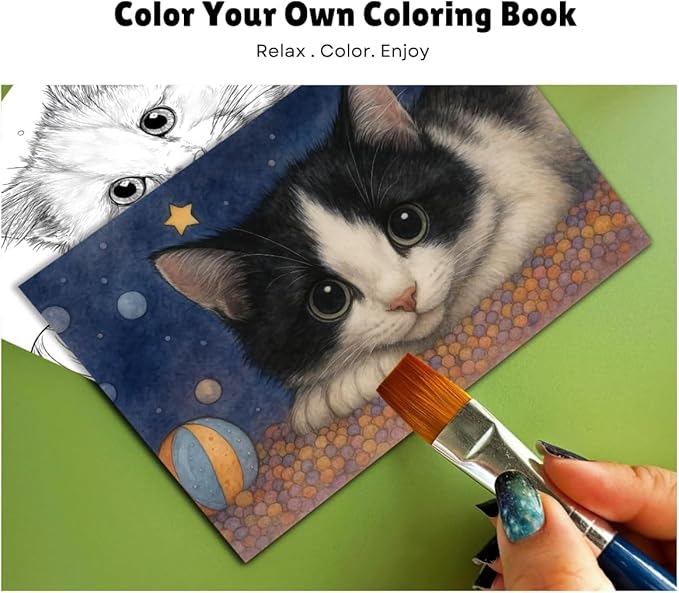 Artwink Watercolor Coloring Cards – 15 Sheets (5x7 Inches), Great for Coloring Book Lovers & Watercolor Painting Practicee (Cat/Dog/Bird/Landscape Illustrations) (Cat Theme (Book))